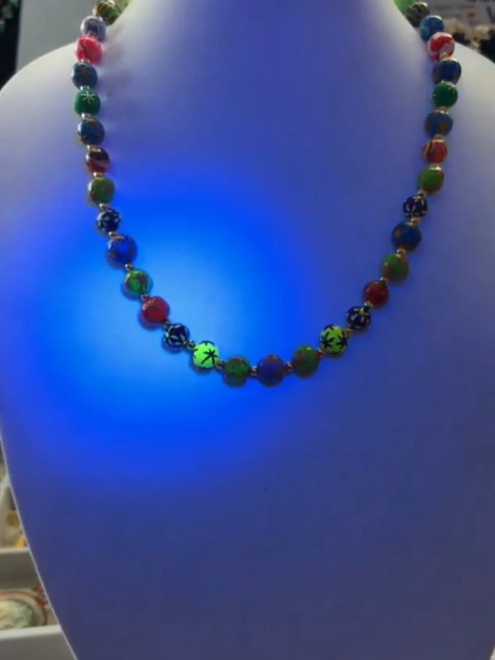 Vintage Multicolor Floral neon glow in the dark 80s party Bead boho 22” Necklace